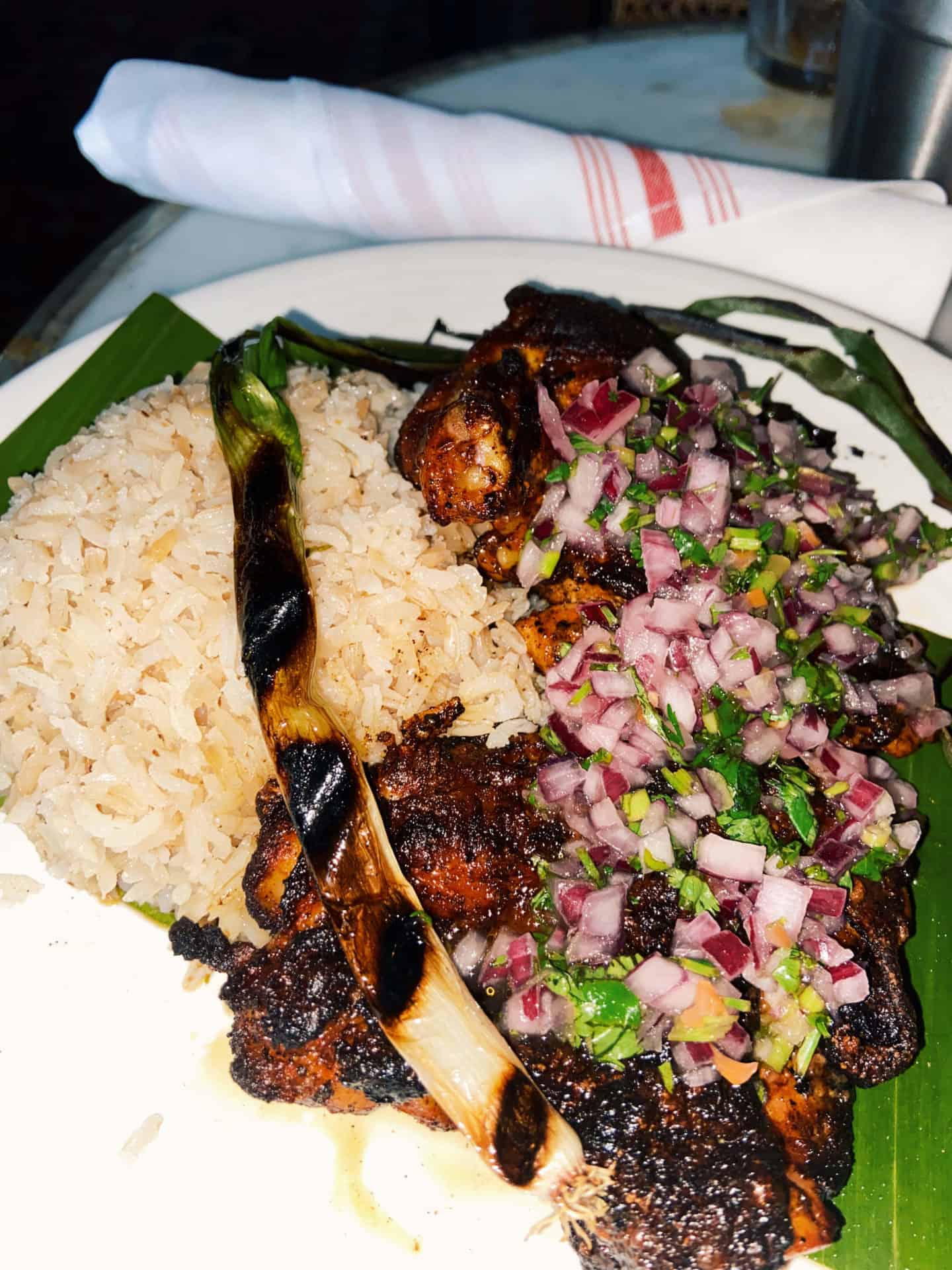 Chingón serves achiote chicken with mint rice in a popup at the Airport Rooms.