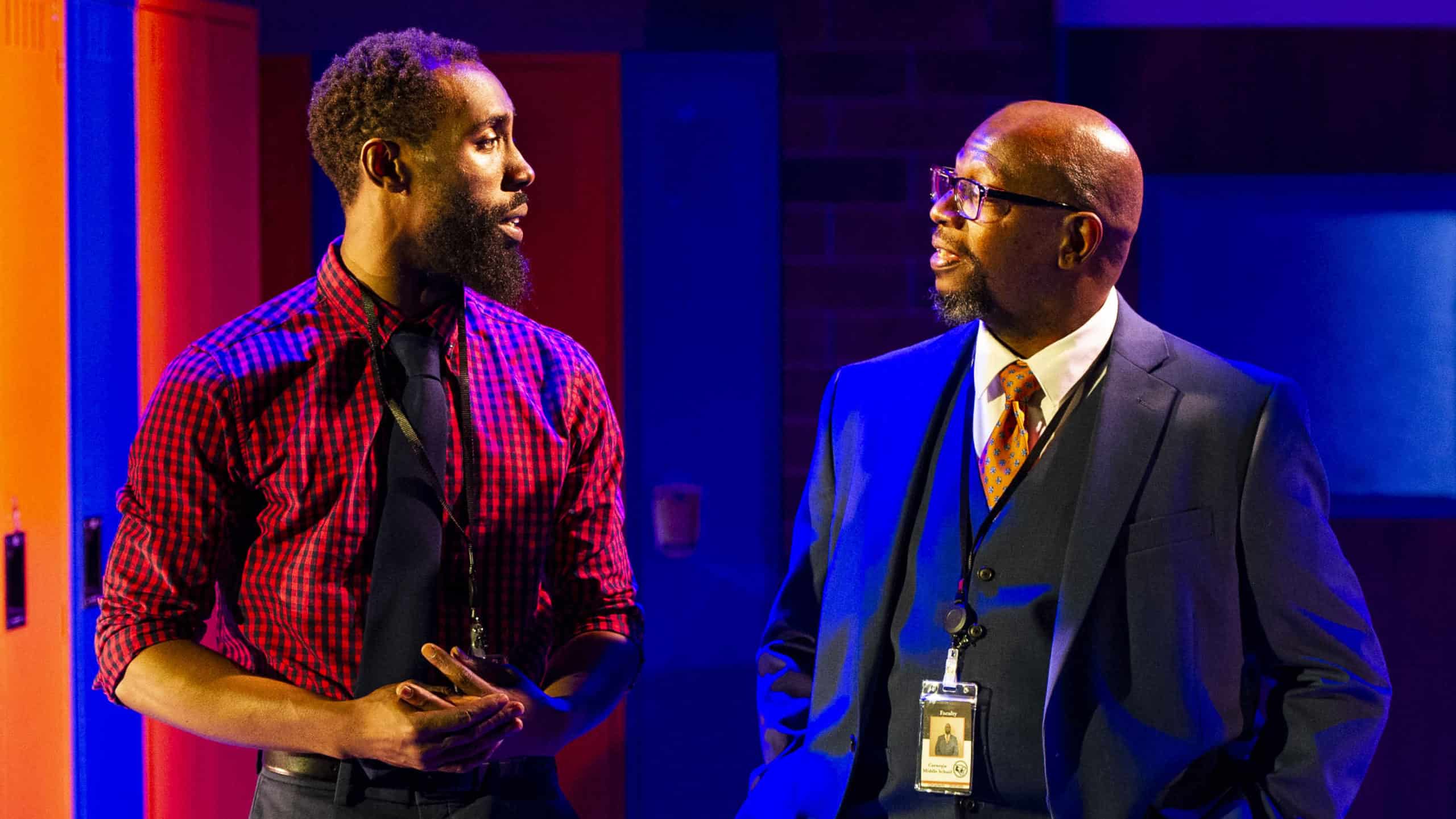 Brandon St. Clair as Davon Lawrence talks with Melvin Abston as Ellis in ABCD. Press photos courtesy of Barrington Stage.