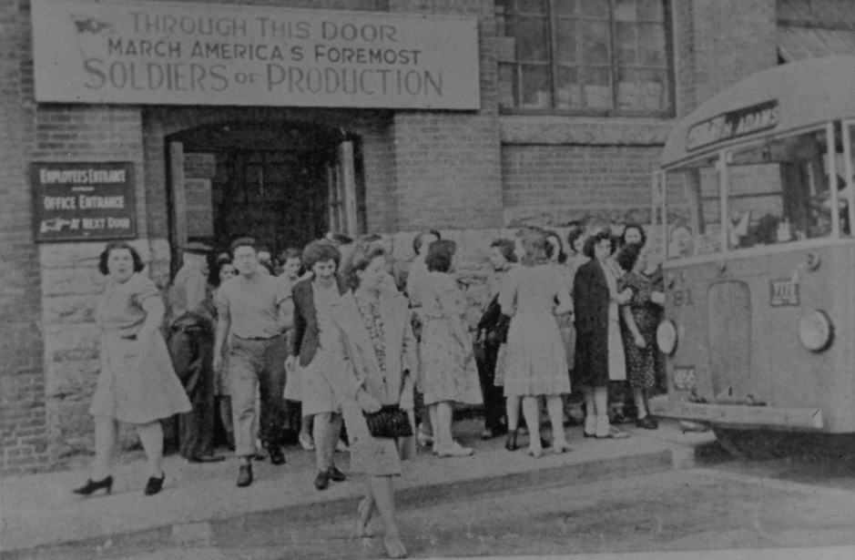 Workers at Sprague leaving their shift during World War II