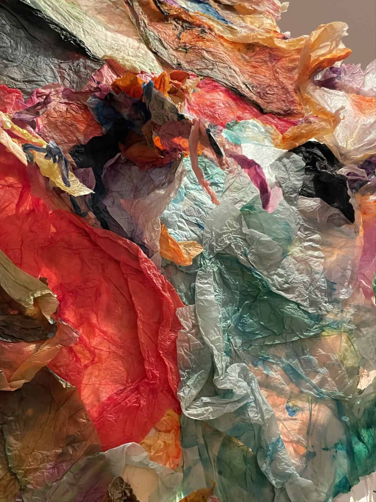 Vivid abstract color spills like butterfly wings in Maya Freelon's tissue ink monoprint, Interjection. Press image courtesy of WCMA and the artist