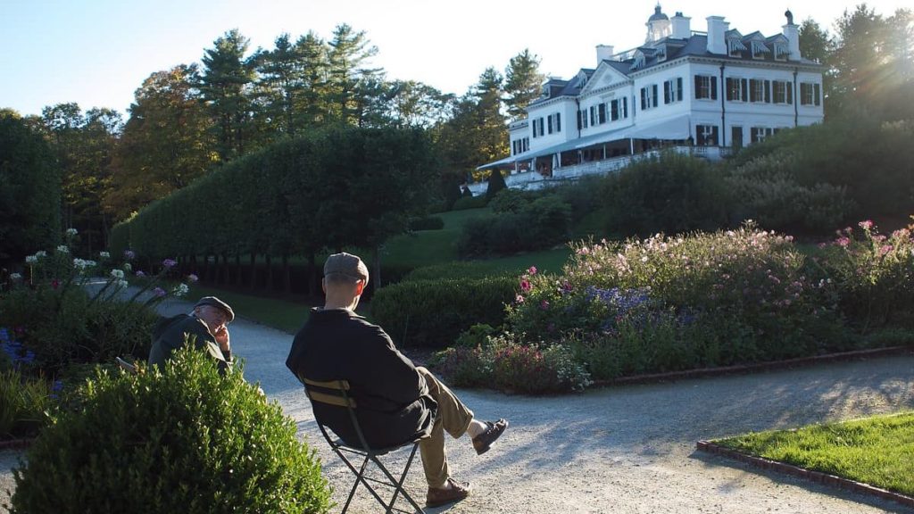 Visitors relax in Edith Wharton's Garden. Photo by Kevin Sprague, Courtesy of The Mount