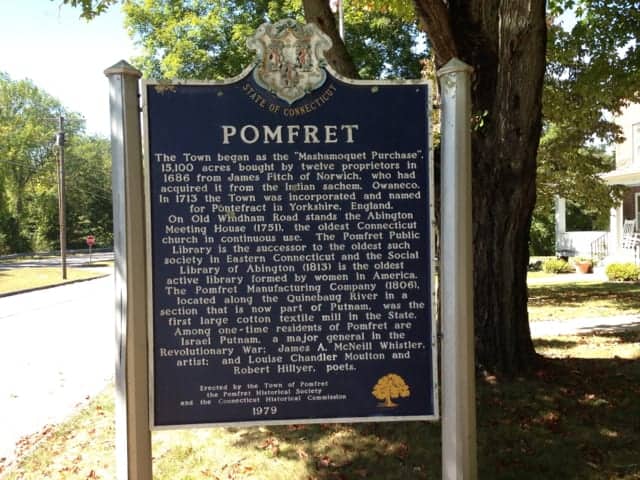 A historic marker at the Pomfret Town Hall includes the Whistlers among its local luminaries.