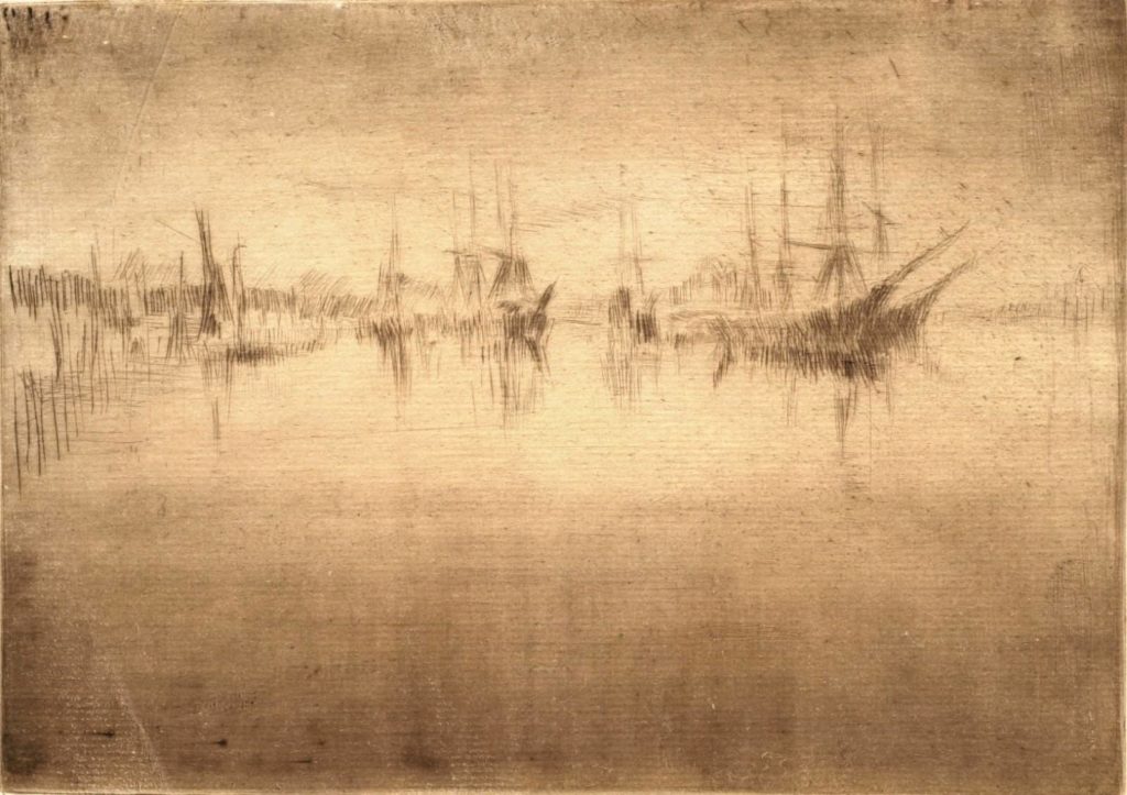 James McNeill Whistler, Nocturne: Shipping, 1879–80, Etching and drypoint on paper.