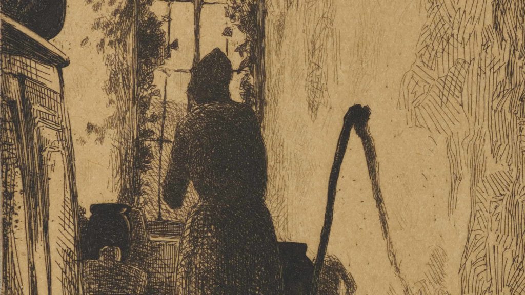Closeup: James McNeill Whistler, The Kitchen, 1858, Etching on chine collé on paper.