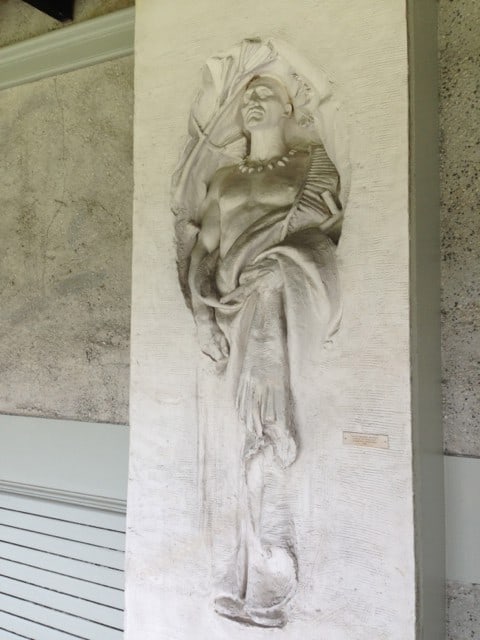 Frances Parkman Memorial, author of 'Oregon Trail,' Jamaica Plain Massachusetts 1906, reads the plaque by this relief sculpture in the outside wall of French's studio.