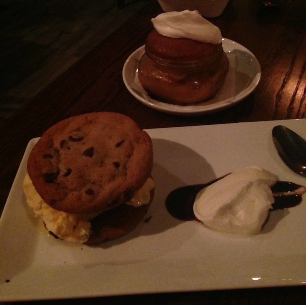 A dinner at Public Eat + Drink ends with an ice cream sandwich and a cobbler in a jar.