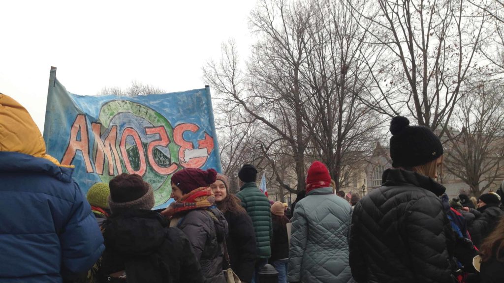 Marchers at a Four Freedoms rally fill Park Square in Pittsfield in January 2017.