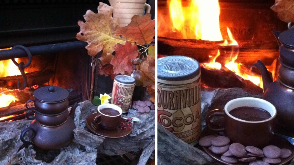 Hot chocolate keeps warm by the fire at Pleasant and Main in Housatonic.