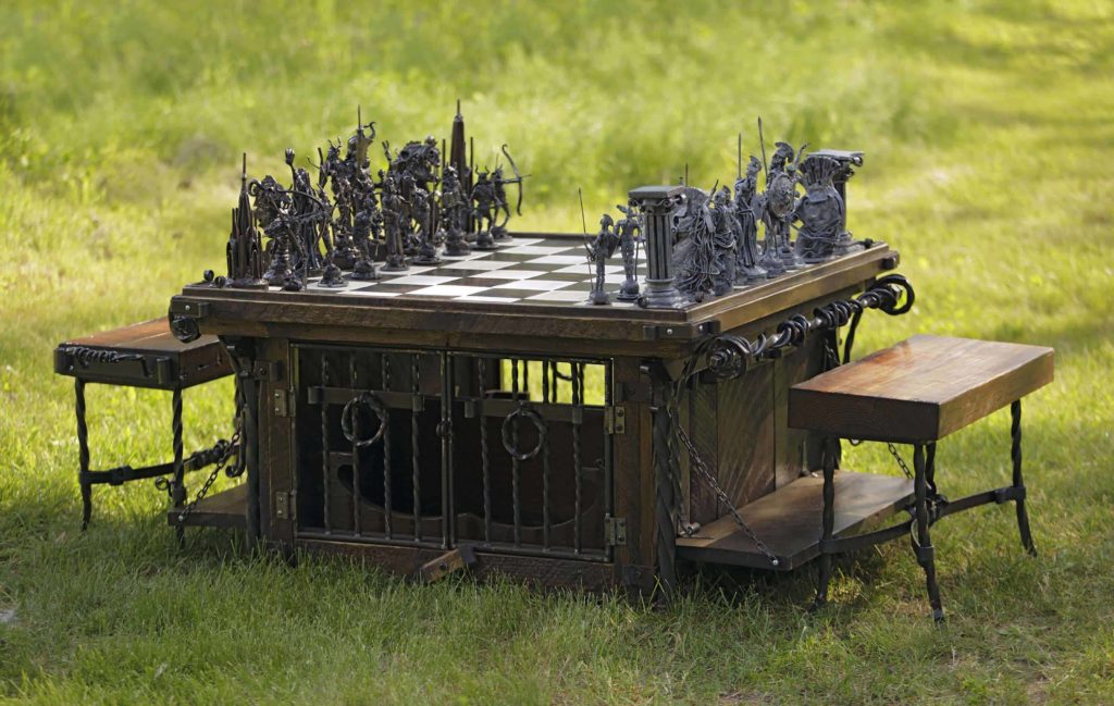 Take warriors from ancient Greece, put them in an epic battle with medieval knights, add the imagination of metal sculptor Matthew Evald Johnson, and the result is Chess mastery. Photo courtesy of Paradise City Arts Festival in Northampton