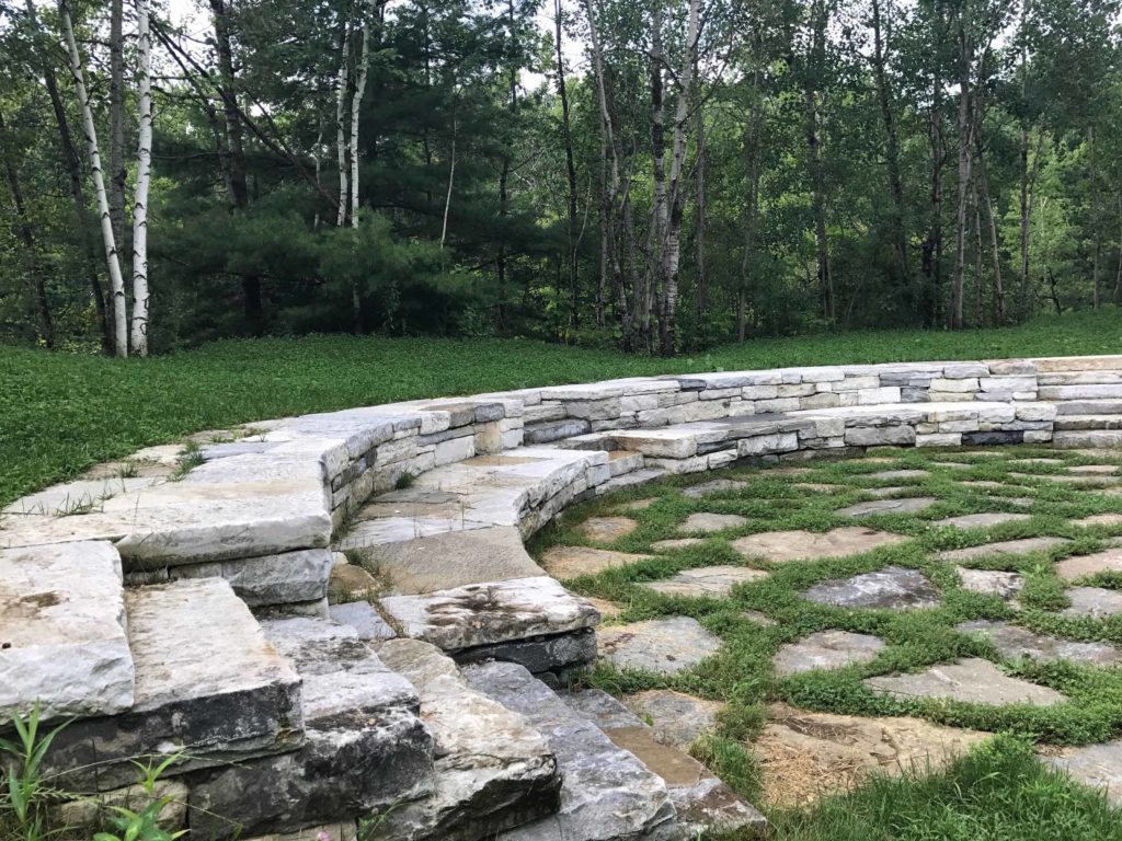 A stone ampitheater waits for outdoor music at Turn Park Art Space in West Stockbridge.