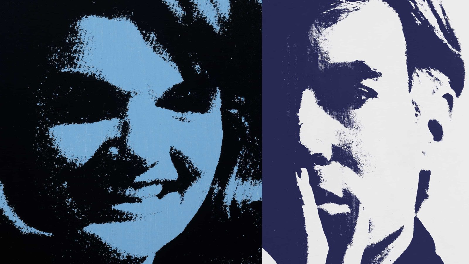 Andy Warhol's self portrait, right, and his print of Jackie Kennedy, left, appear at the Norman Rockwell Museum (2017).