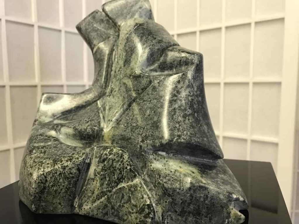 Joy Cameron's soapstone sculpture 'Paola and Francesca' recalls the loers in Dante's Inferno who read aloud to each other until their feelings overtook their words.