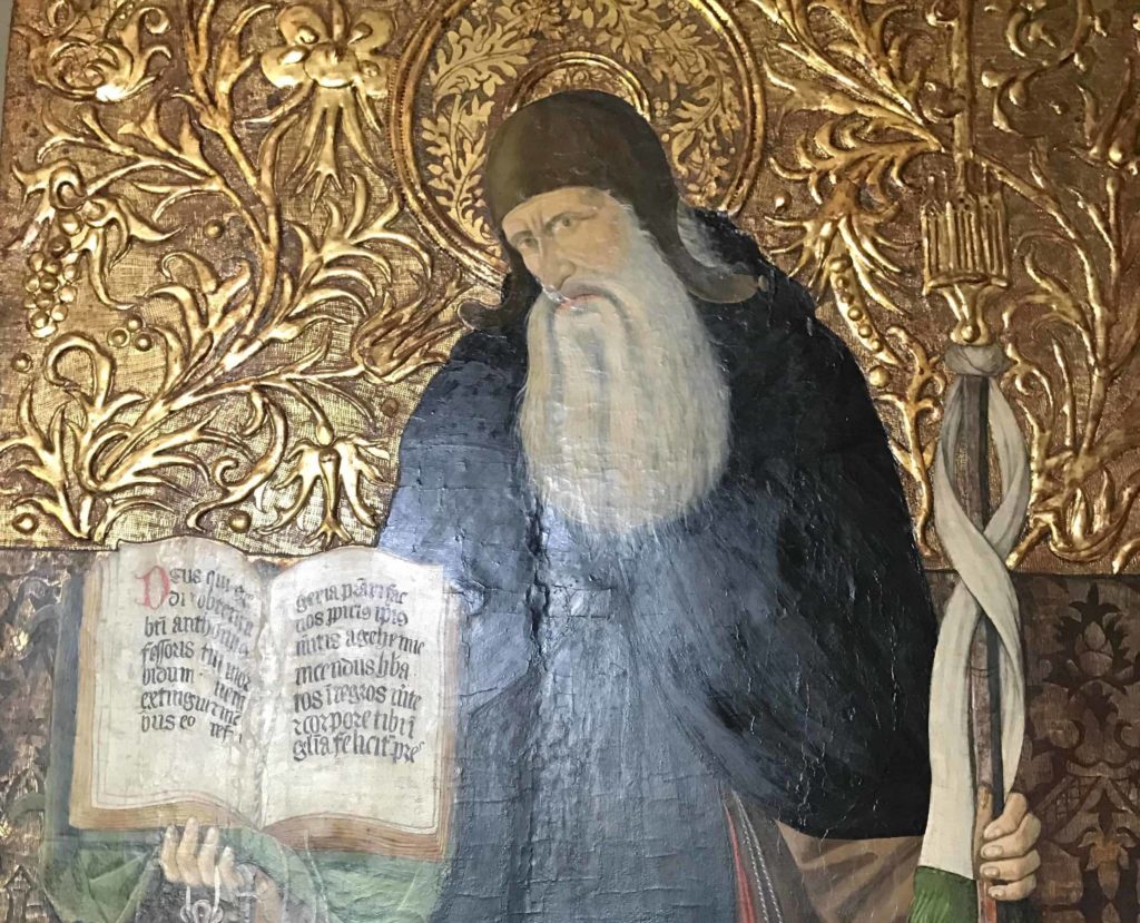 St. Anthony Abbott resists demons and presents a book in the medieval room at the Williams College Museum of Art.