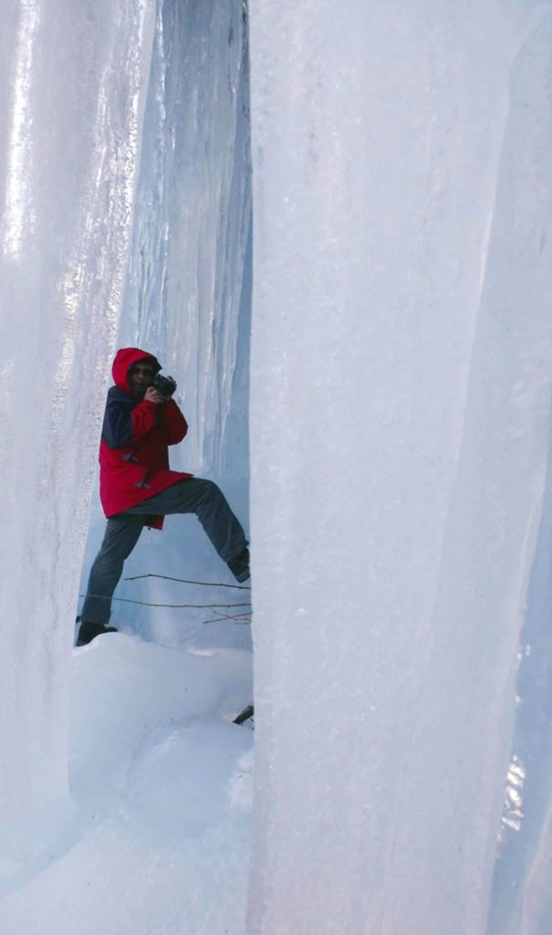 Tony Costello checks out a a wall of ice at Colebrook near the Connecticut border.