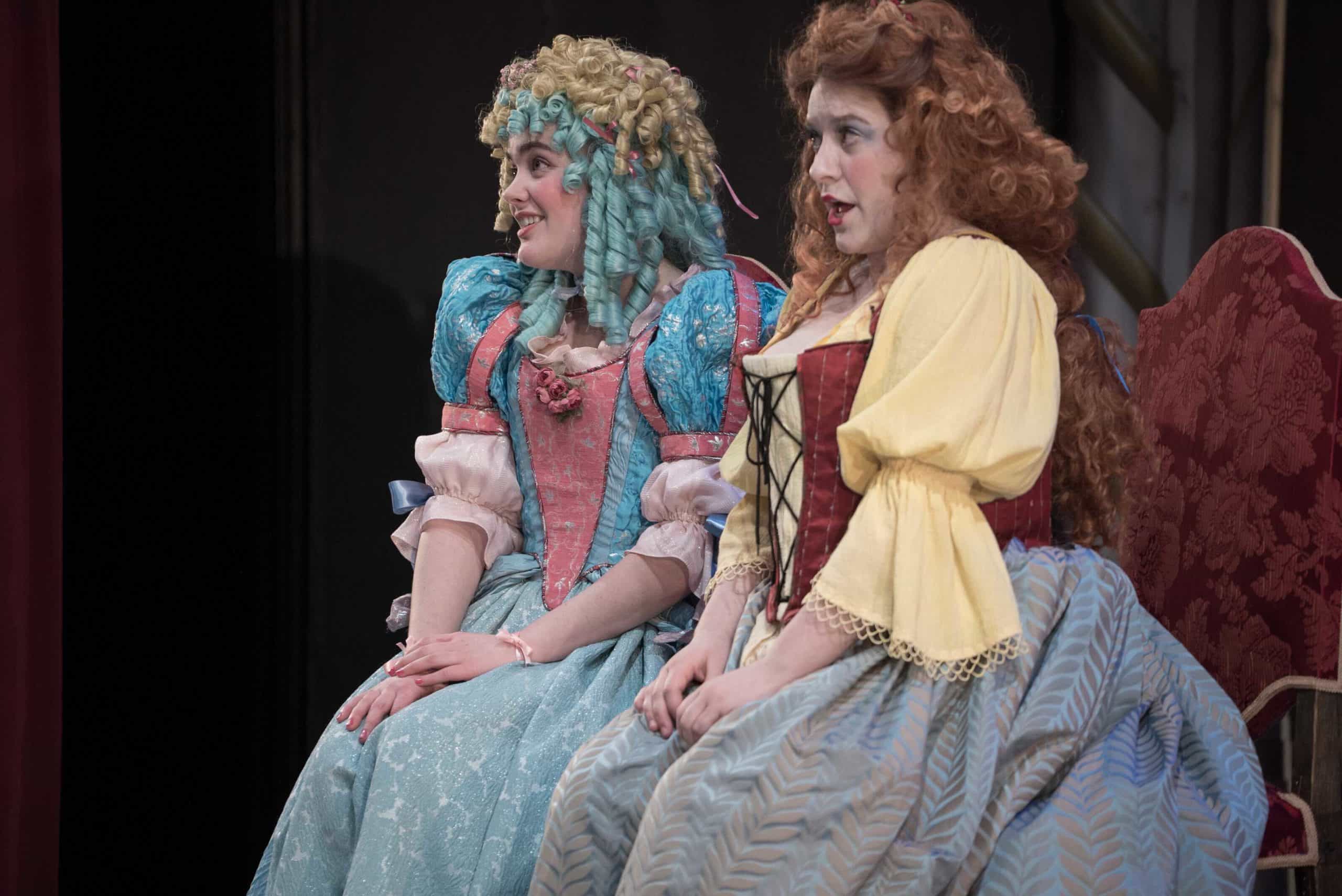 Nicole Jones as Mariane and Evelyn Mahon as Dorine in Tartuffe at Williams college.