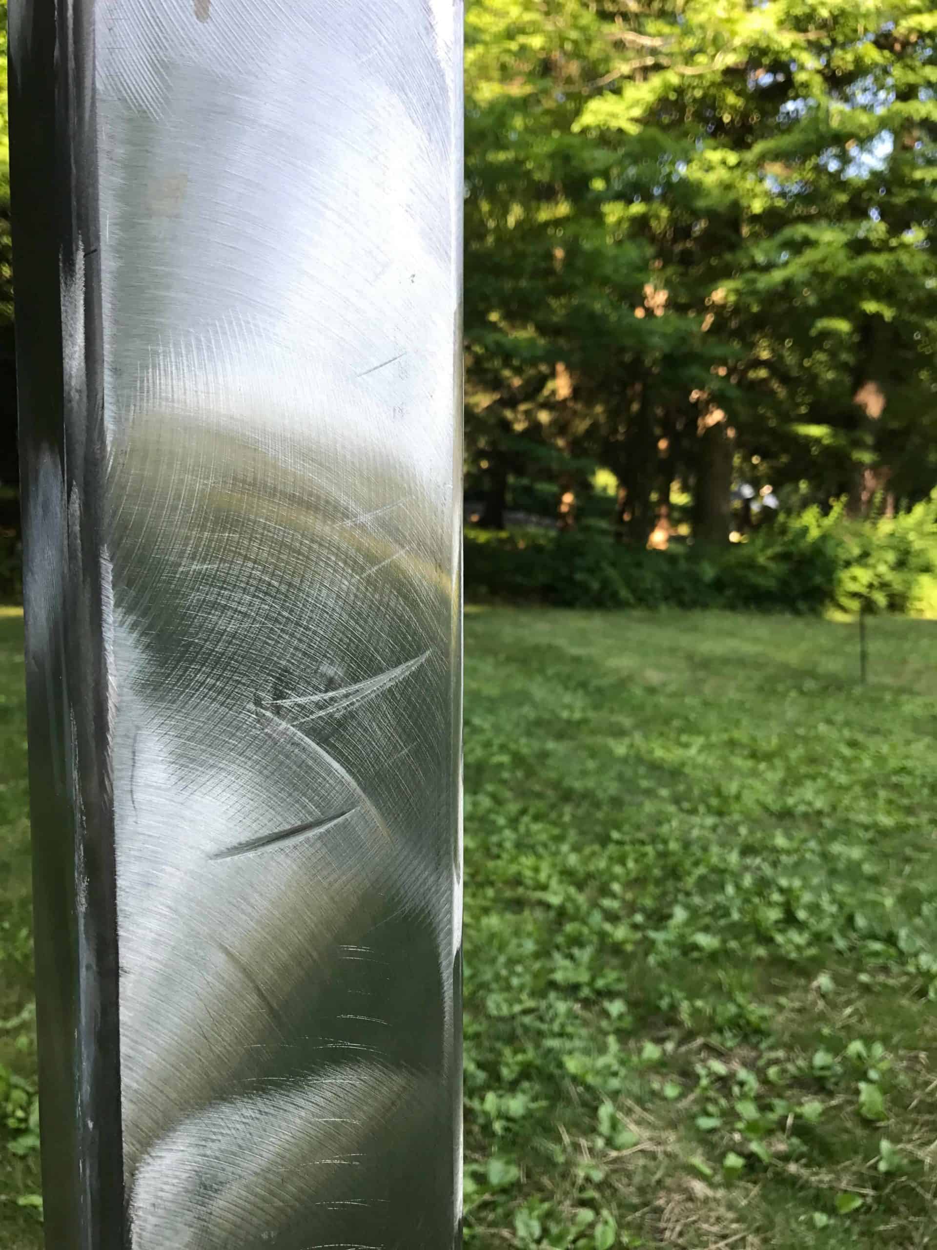 Close up of a George Rickey kinetic sculpture in aluminum at Chesterwood, summer 2018.