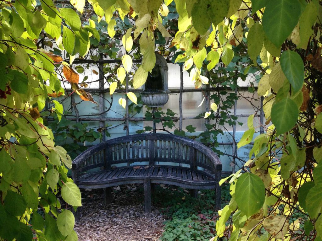 A bench invites a quiet moment at Berkshire Botanical Garden in Stockbridge.