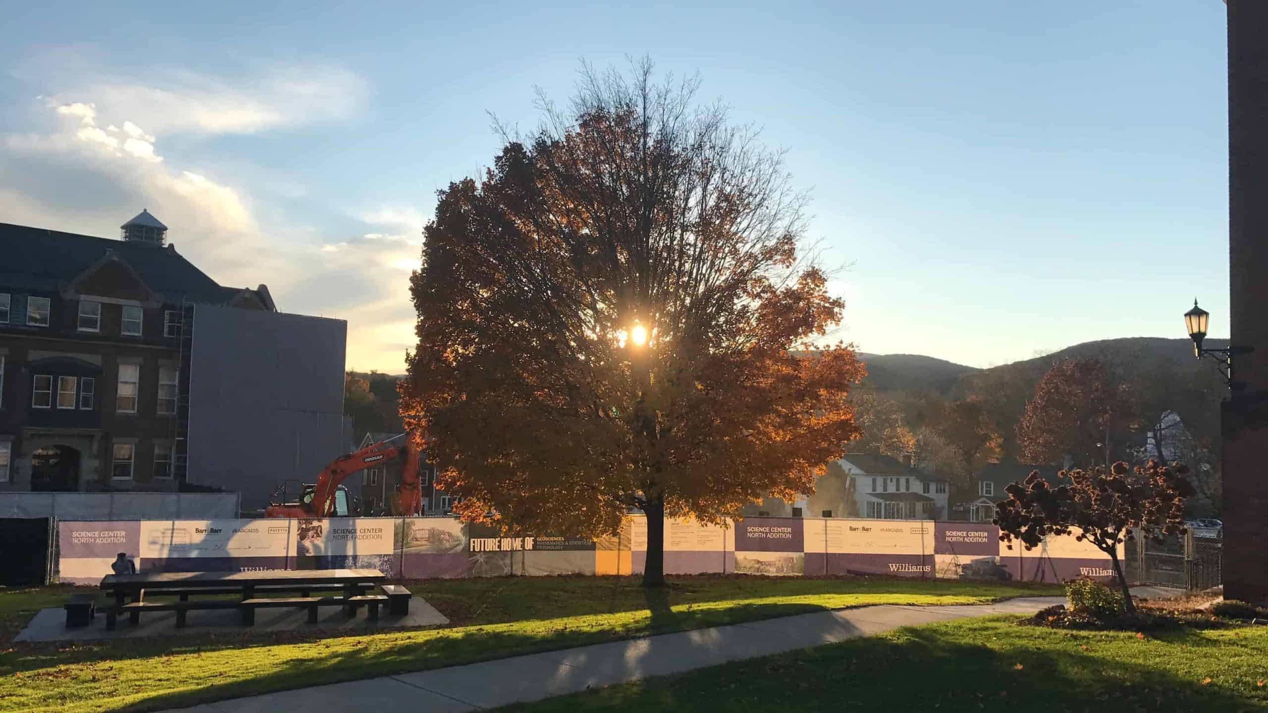 Empty space has replaced the old Bronfman building at the west end of the science quad, near the hefty stone table of Jenny Holzer's 715 Molecules at Williams College.