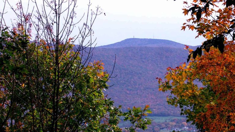 Mount Greylock shows fall color.