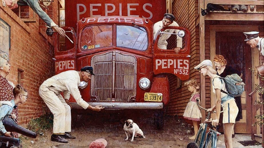 Norman Rockwell's painting of a Pepies Truck in a New York tenement, at the Norman Rockwell Museum.
