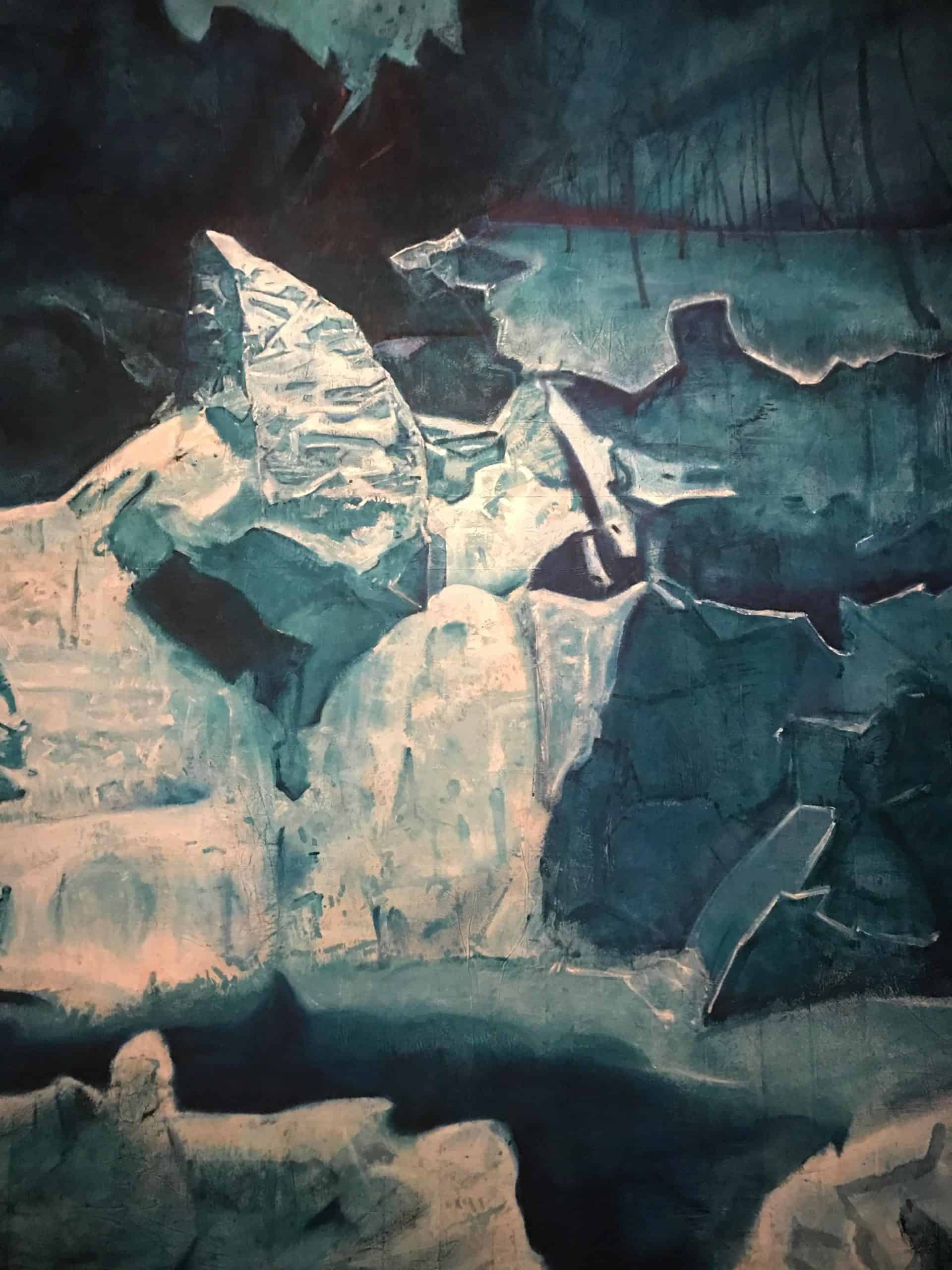 Cy Gavin's night painting of Bish Bash Falls glows in Lure of the Dark at Mass MoCA.