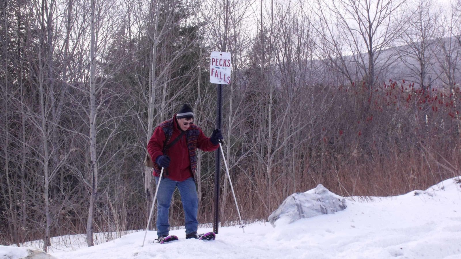 Tony Costello of Pittsfield returns from a snowshoe adventure to Pecks Falls on Mount Greylock.