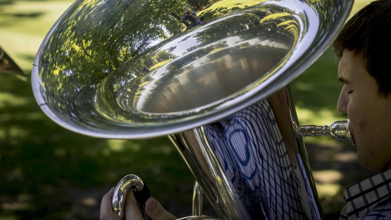 A Tanglewood Music Center tuba fellow plays at the BSO's summer home in Lenox.