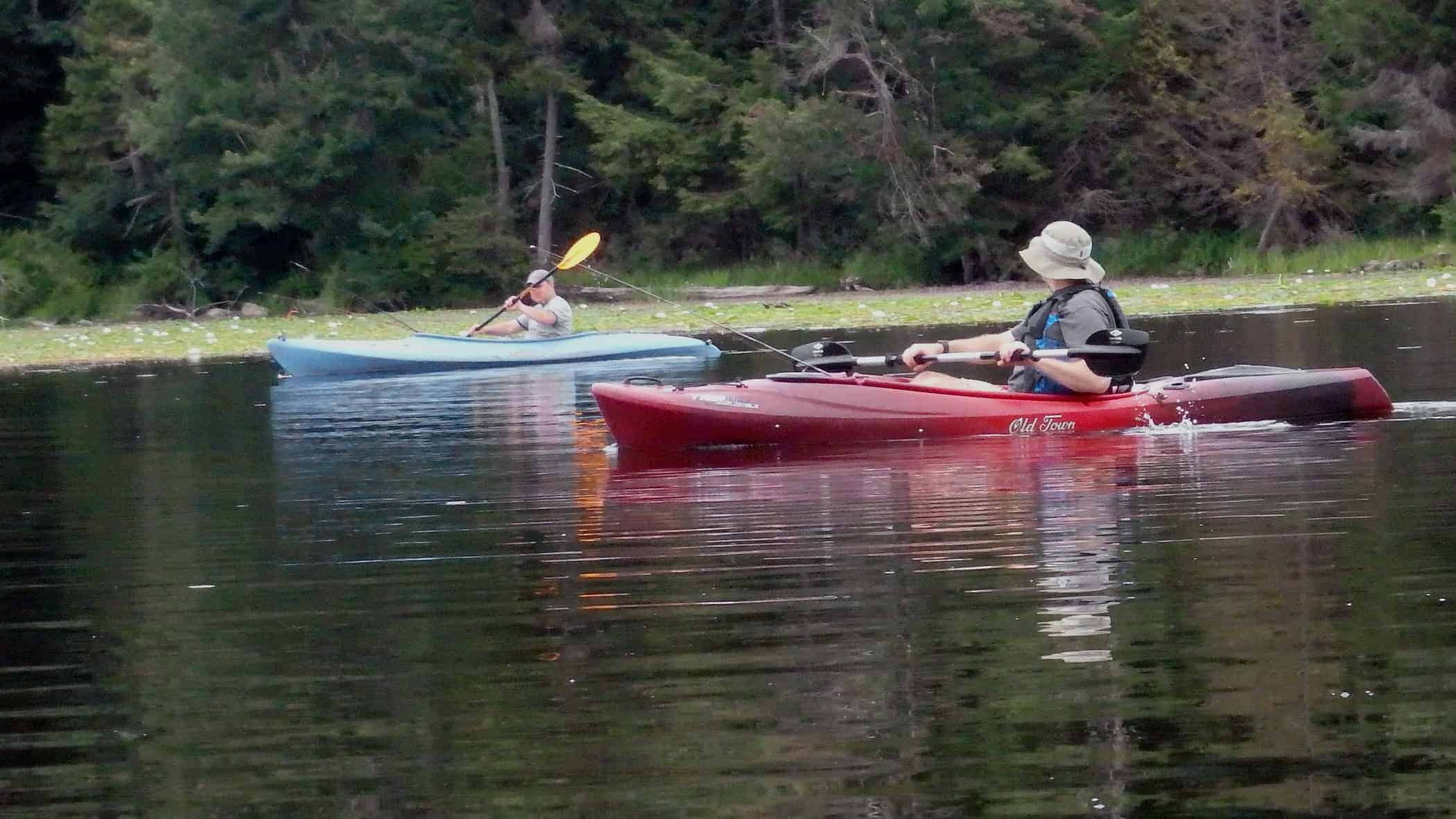 Kayakers fish Lake Benedict in Beartown State Forest, in Lee.