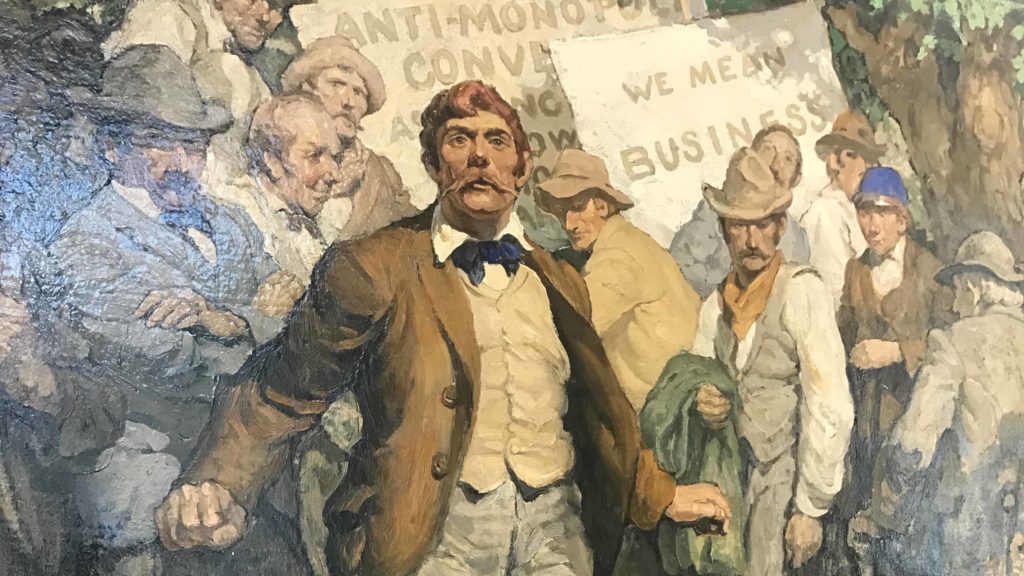 In 'We Mean Business' by Edmund Ward — who shared a studio with Norman Rockwell at the Art Students League — strikers show a spirit of independence at the Bennington Museum.