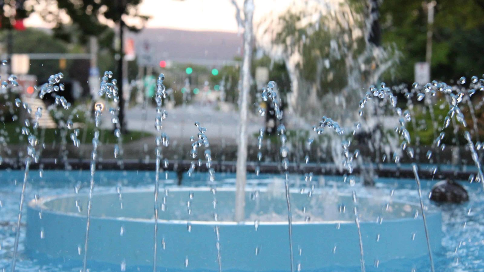 The fountain plays in Park Square in downtown Pittsfield.