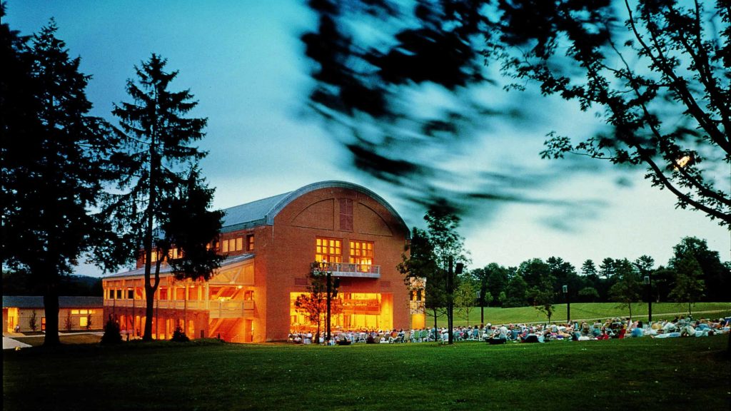 Ozawa Hall at Tanglewood catches the light. Photo by Steve Rosenthal, courtesy of Tanglewood.