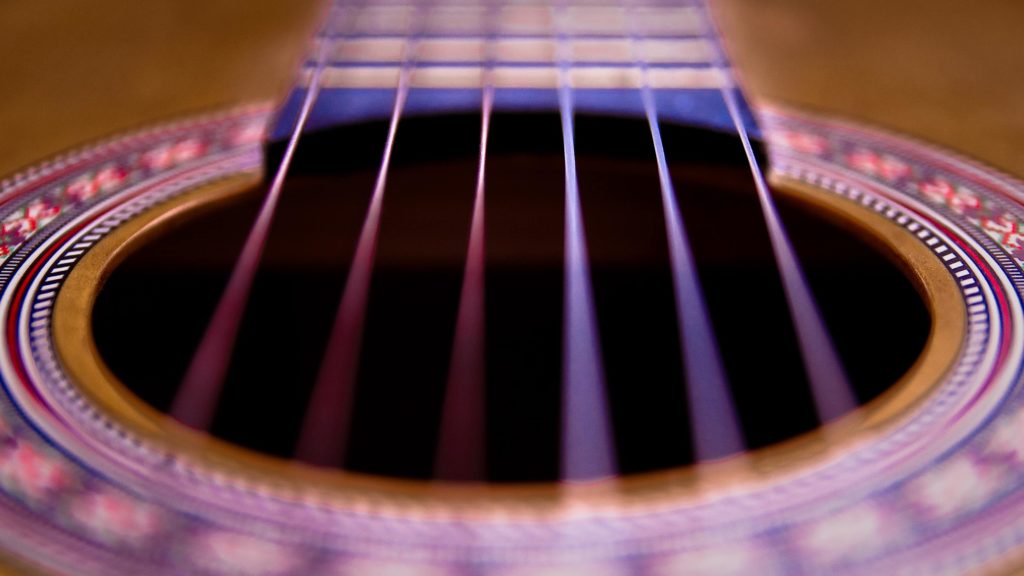 Strings blur on an acoustic guitar. Creative Commons courtesy photo