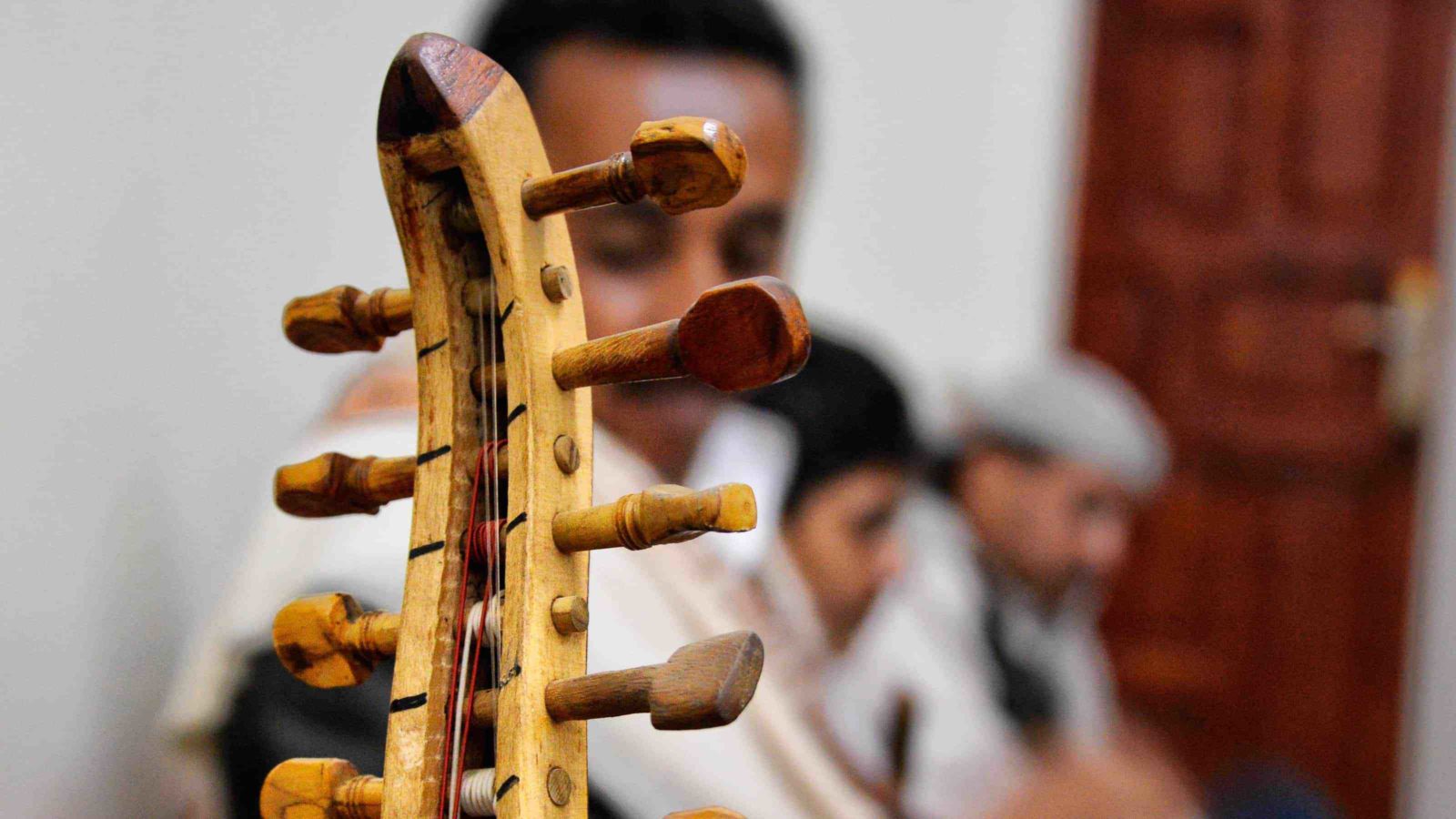The tuning pegs of an Oud, an Arab stringed instrument, show the curve of the instrument's wooden head. Creative Commons courtesy photo