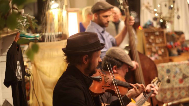 Musicians perform at the Great Barrington Arts Market's annual holiday marketplace.