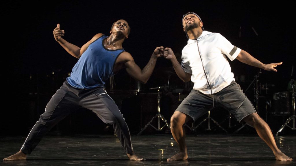 Maleek Washington and Timothy Edwards perform in Camille A. Brown's Ink. Photo by Marina Levitskaya, courtesy of Camille A. Brown and Jacob's Pillow Dance Festival.