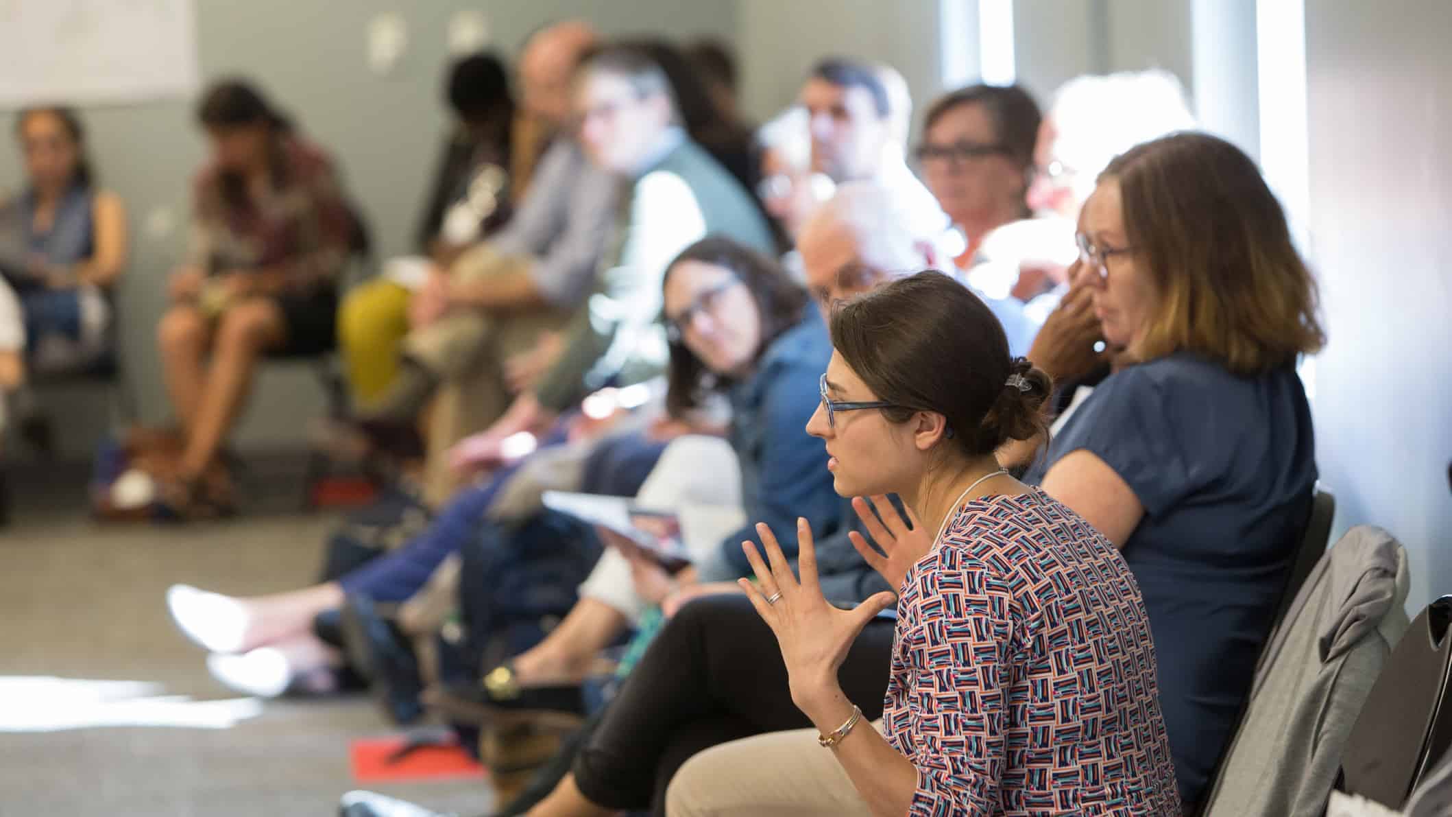 MCLA faculty, members of the community and visitors meet at the MCLA Institute for the Humanities' inaugural symposium in June 2019.