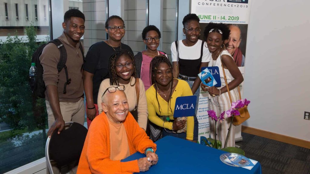 Nikki Giovanni joins MCLA students and visitors at the MCLA Institute for the Humanities' inaugural symposium in June 2019.