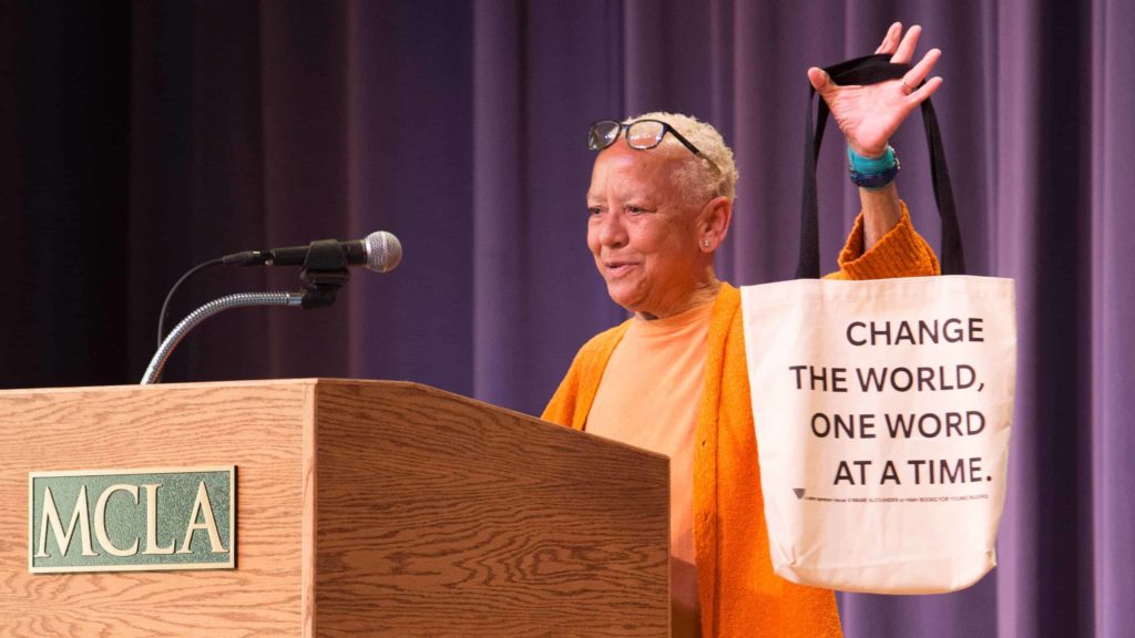 Internationally acclaimed poet, professor, writer and activist Nikki Giovanni speaks at the MCLA Institute for the Humanities' inaugural symposium in June 2019.