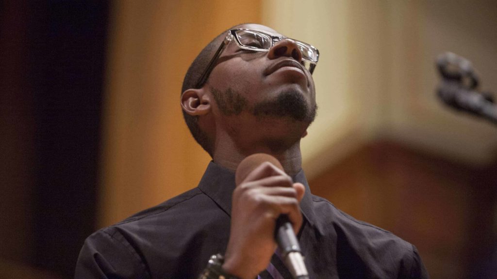 A student in the Williams College Gospel Choir performs.