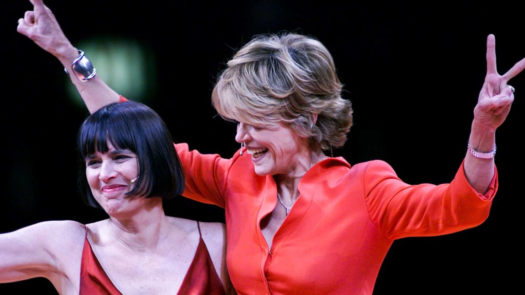 Eve Ensler and Jane Fonda perform at V Day. Press photo courtesy of VDay.org