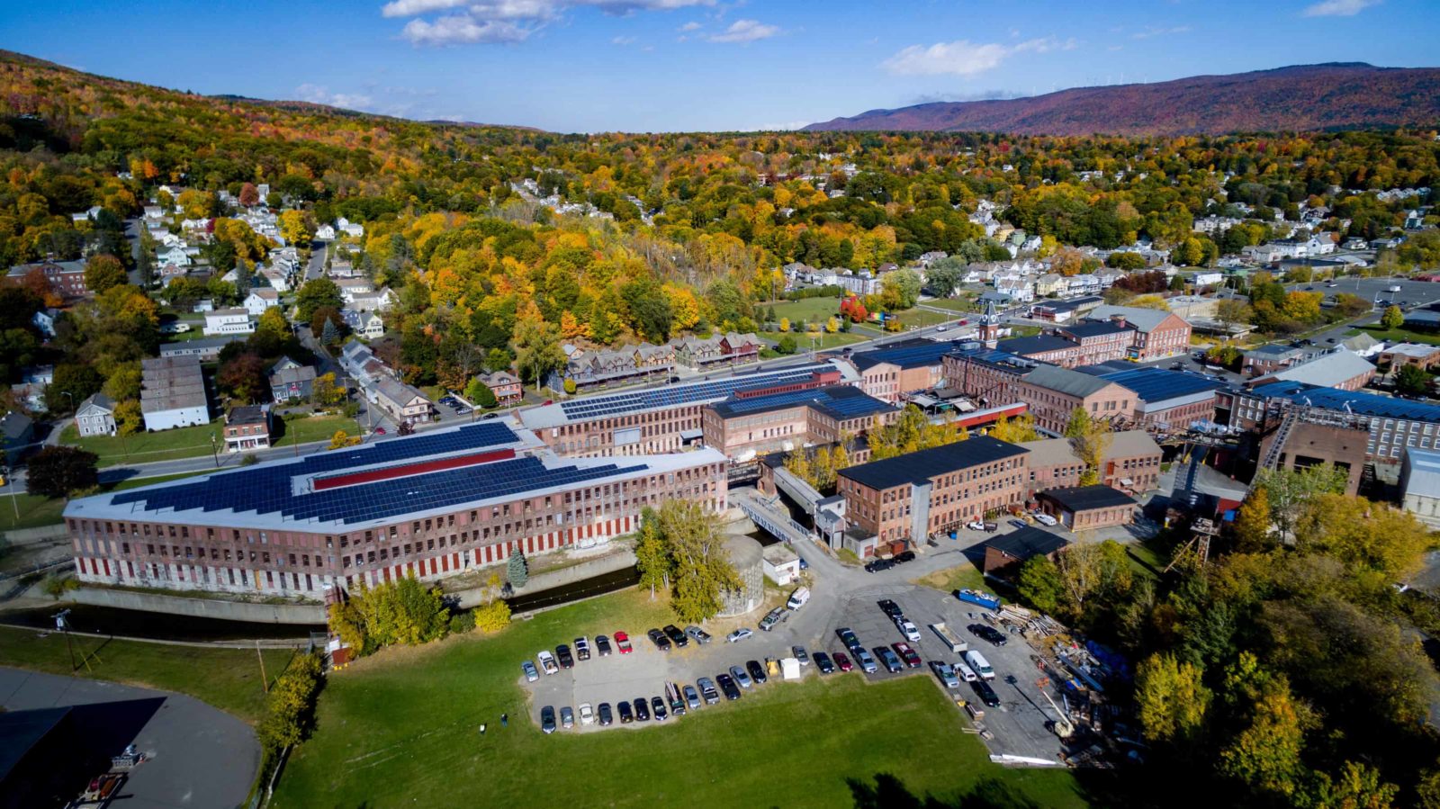An aerial view of Mass MoCA at the foot of Mount Greylock. Press photo courtesy of Mass MocA.