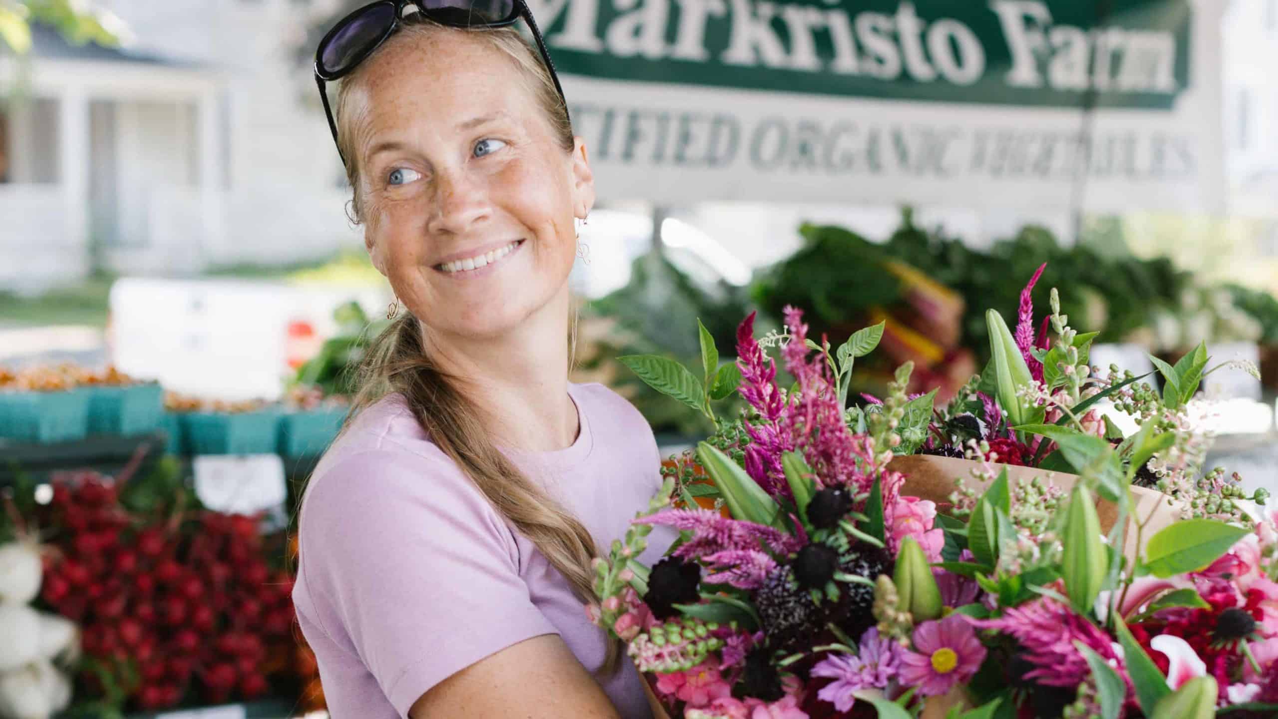 Marcristo Farm brings cut flowers to the Great Barrington Farmers Market.