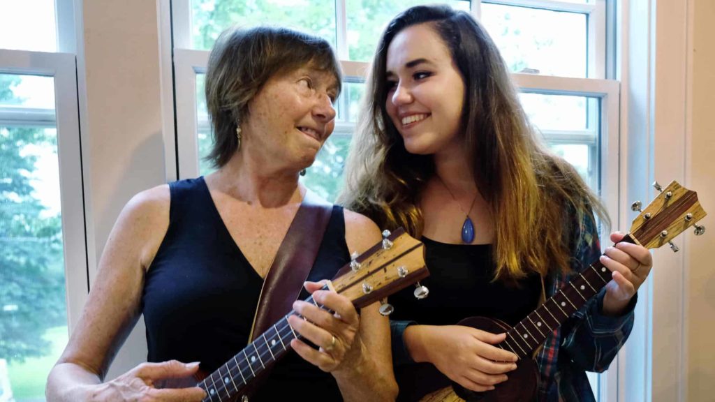 Bernice Lewis and her daughter Mariah Colorado Lewis perform with their ukuleles.