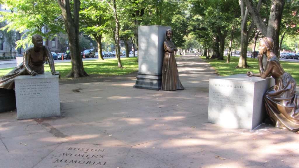 Suffragist Lucy Stone appears in the Boston Women's Memorial on Commonwealth Ave. Creative Commons courtesy photo