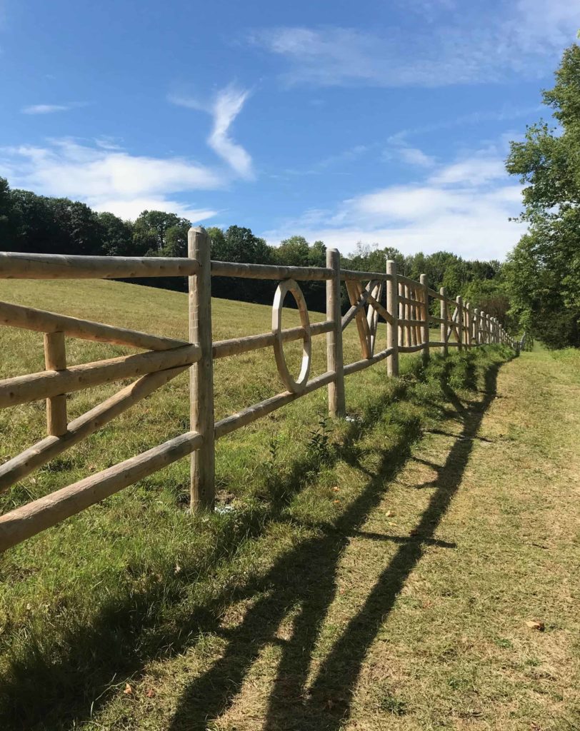 Analia Saban’s Teaching a Cow How to Draw, one of the six new works in the Clark Art Institute’s first outdoor sculpture show, Ground/Work, plays with the form of a split-rail fence.