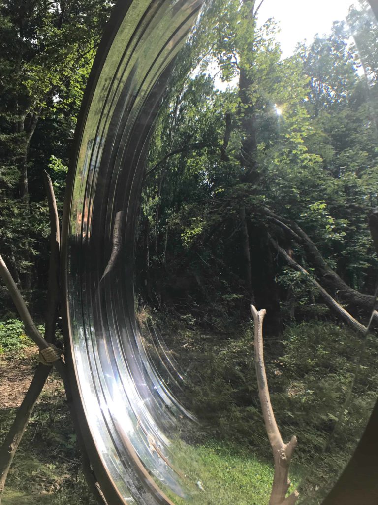 Kelly Akashi's 'A Device to See This World Twice' looks out at woodland and fallen trees above the Clark Art Institute like a giant hand lens.