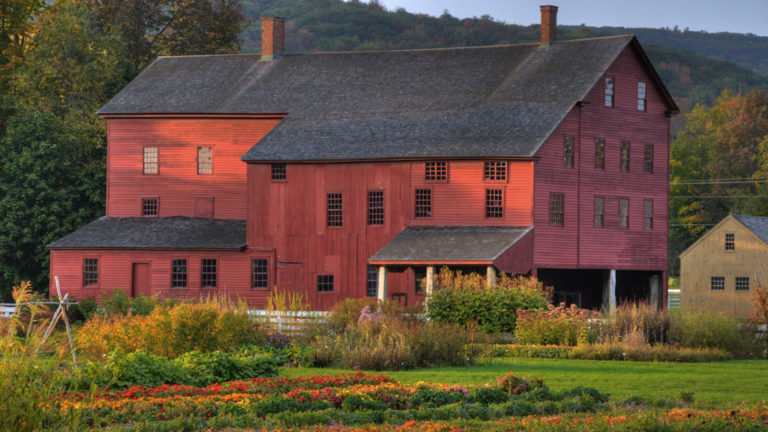 The workshop and the gardens take on a rich fall light at Hancock Shaker Village. Press photo courtesy of the museum.