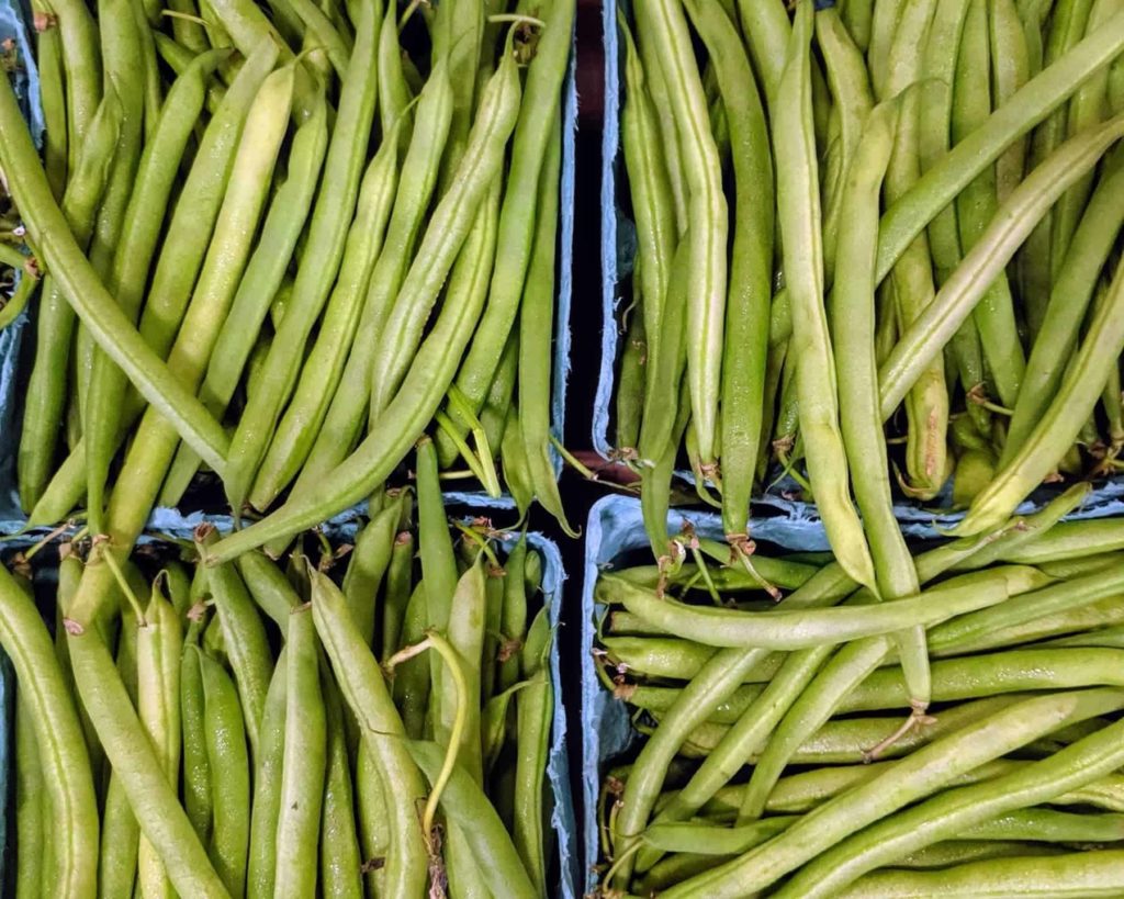 Green beans from local fields wait for delivery at Roots Rising's weekly farmers market.