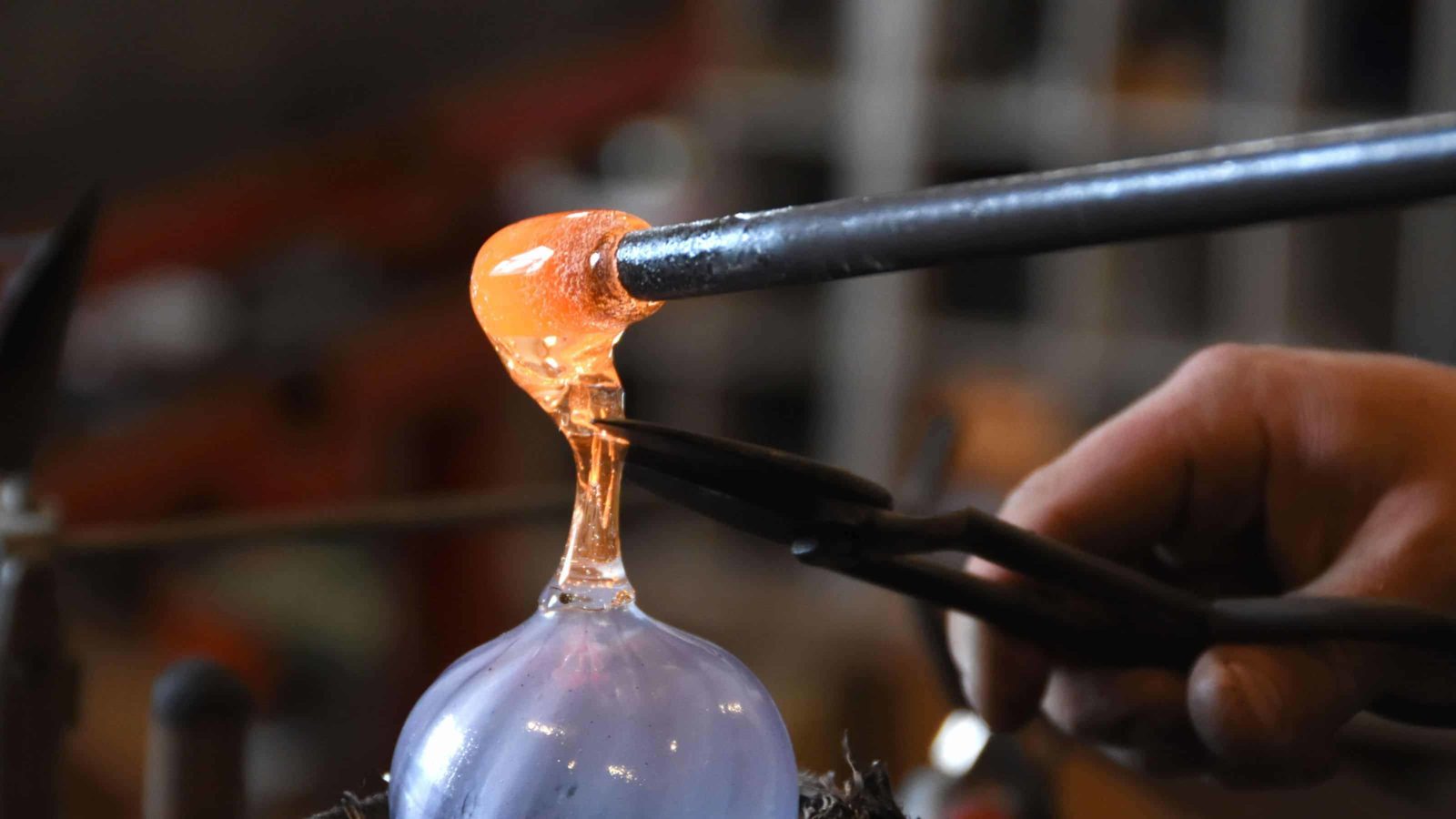 A glass ornament takes shape at Salem Art Works. Press image courtesy of SAW.