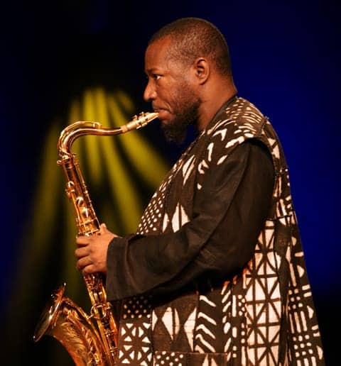 Acclaimed saxophonist Antoine Roney performed in honor of W.E.B. DuBois in Born by a Golden River. Press image courtesy of the Great Barrington RiverWalk.